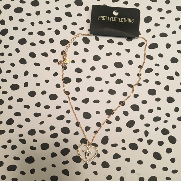 Diamanté Heart Cross Necklace - Picture 2 of 2